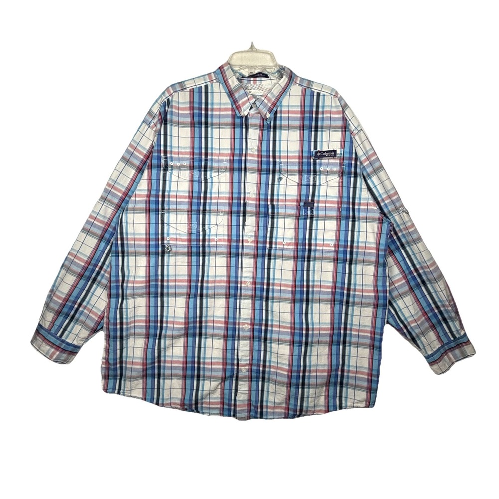 Columbia‎ XL Long Sleeve Super Bonehead Blue Plaid Button Down Fishing Vented